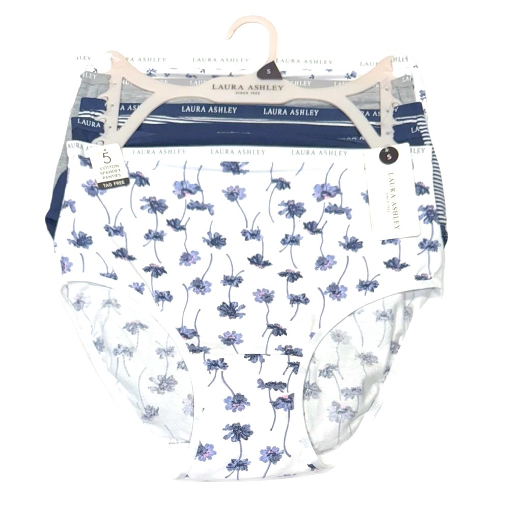 LAURA ASHLEY 5 Pack Cotton Spandex Tag Free Panties Floral Stripes NWT Small